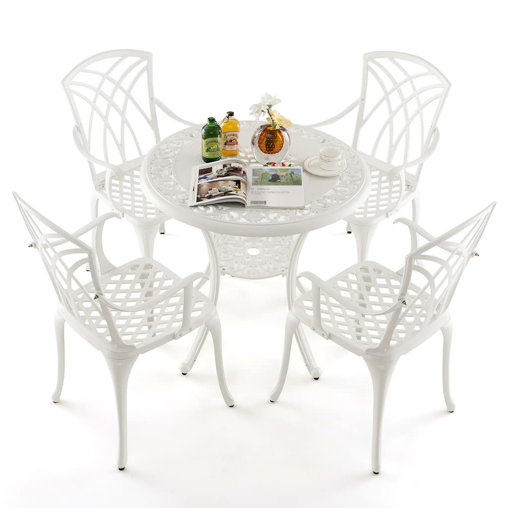 Gymax 5 Pieces All-Weather Outdoor Cast Aluminum Dining Set Round