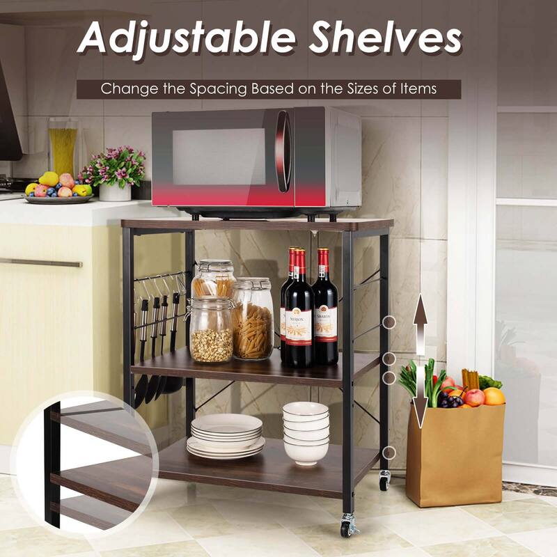 Costway 3-Tier Kitchen Baker's Rack Microwave Oven Storage Cart w/ - See details