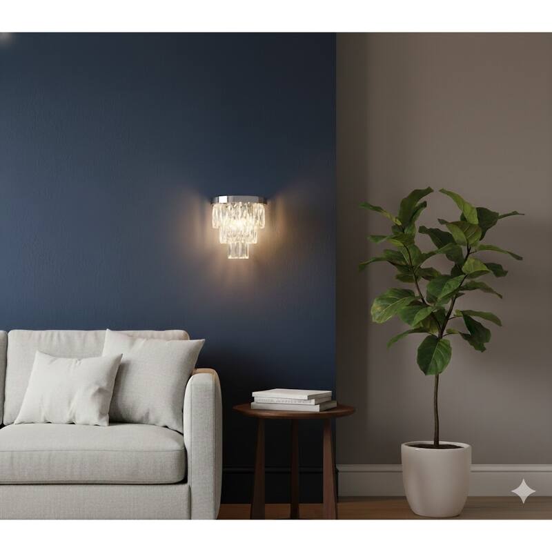 1-Light Chrome Wall Sconce With Clear Hanging Crystals