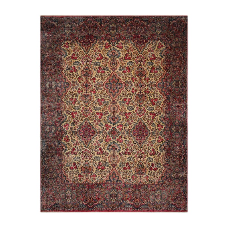 Hand Knotted Ivory,Blue Persian Wool Traditional Oriental Area Rug - 11' 10'' x 15' 10''