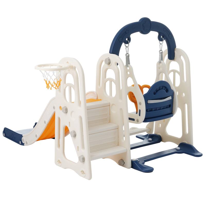3 In 1 Toddler Slide And Swing Set Climber Slide Playset With Basketball Hoop Freestanding Indoor Outdoor