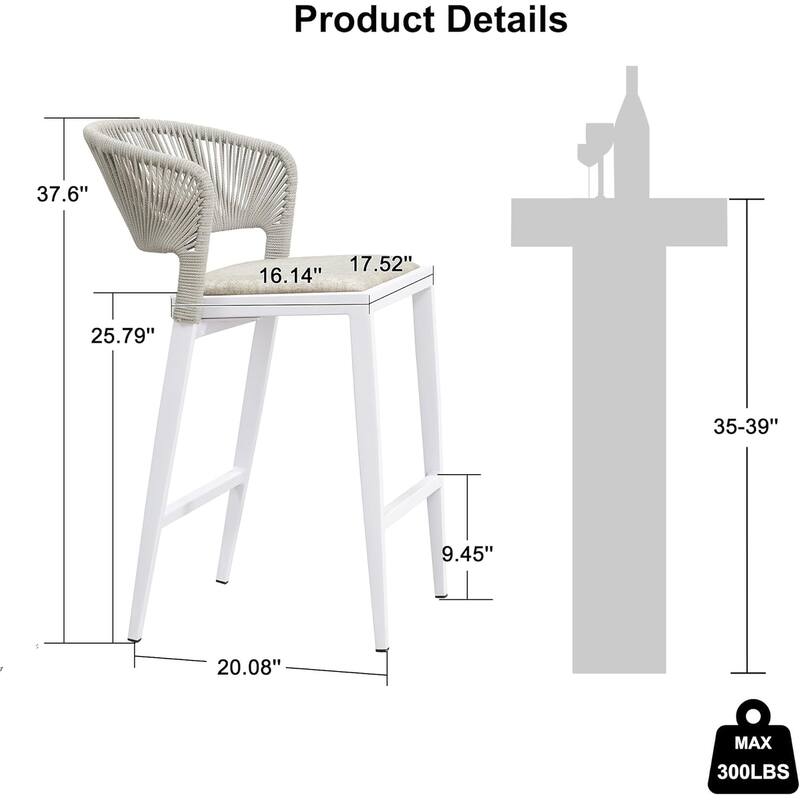 PURPLE LEAF Bar Stool Set of 2 Outdoor Rattan Bar Chair with Back Metal Bar Height Stool Wicker Barstool Dark Grey - N/A