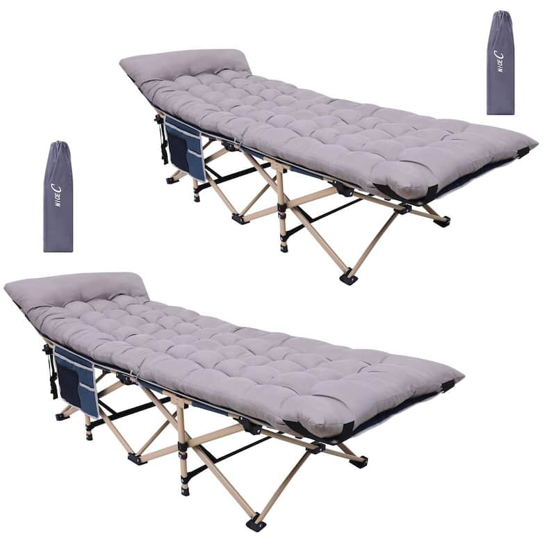 Camping Cots w/ Removable Mattress for Adults, w/ Pillow, Carry Bag & Storage Pocket, Extra Wide, Heavy Duty Holds 500 Lb