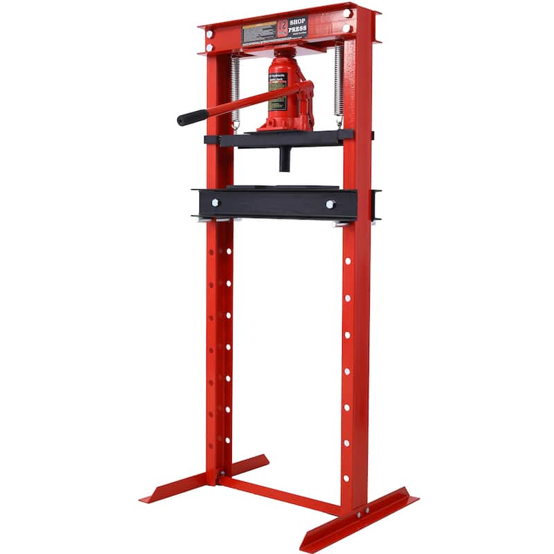 Hydraulic Shop Press ,12-Ton Capacity , Floor Mount ,with Press Plates, H-Frame Garage Floor Press, Adjustable Working Height