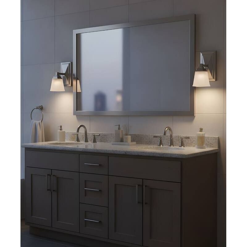 5"w 1-Light LED Bath Vanity Light Brushed Nickel Finish with White Square Glass Shade