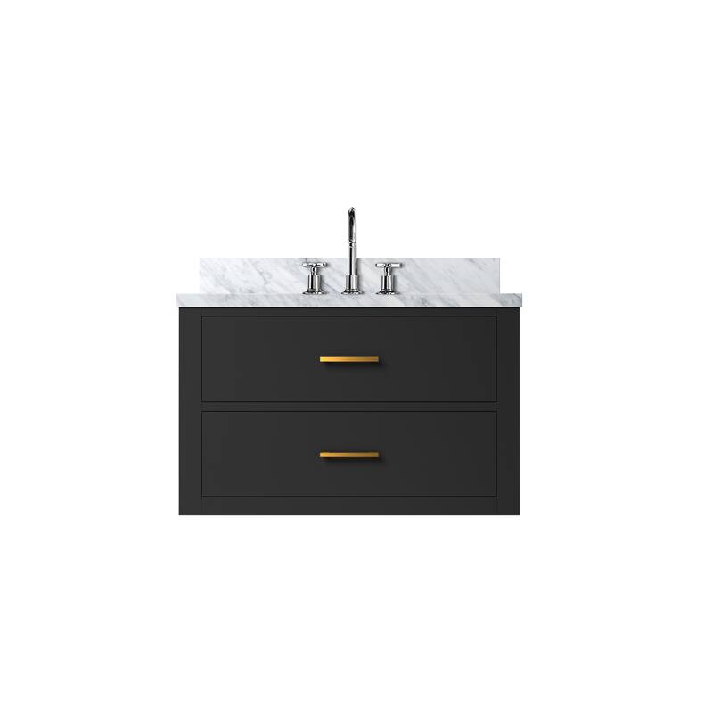 Castor Bath Vanity with Carrara Marble Top, Sink and Faucet - 30 inch - Black