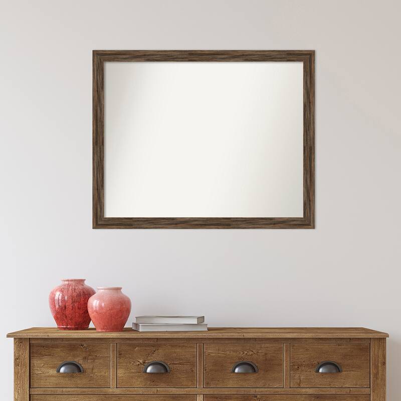 Non-Beveled Wood Wall Mirror - Regis Barnwood Mocha Narrow Frame