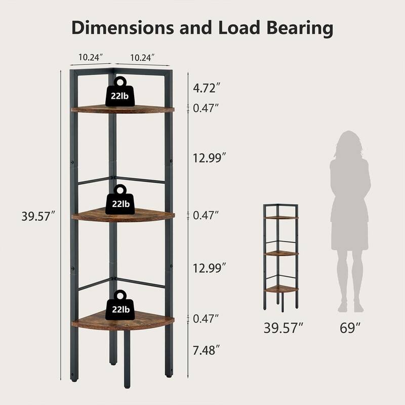 Small Corner Shelf Stand - 10.2"D x 10.2"W x 39.6"H
