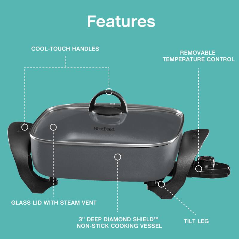 West Bend 12Inch Electric Skillet with Diamond Shield Scratch