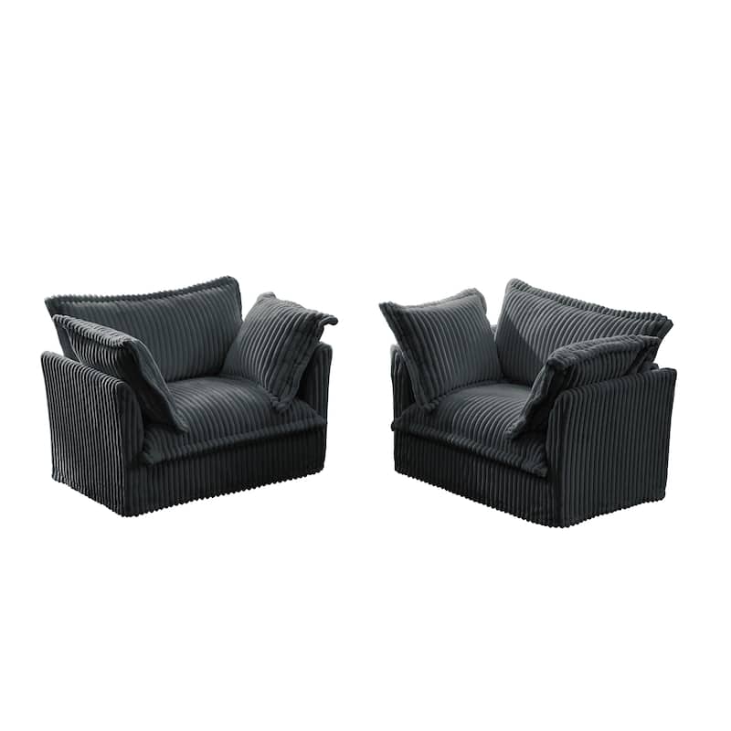 Leisure Armchair with Removable Covers, Accent Chair with Deep Seat, Lounge Chair with High Back Pillows, Set of 2