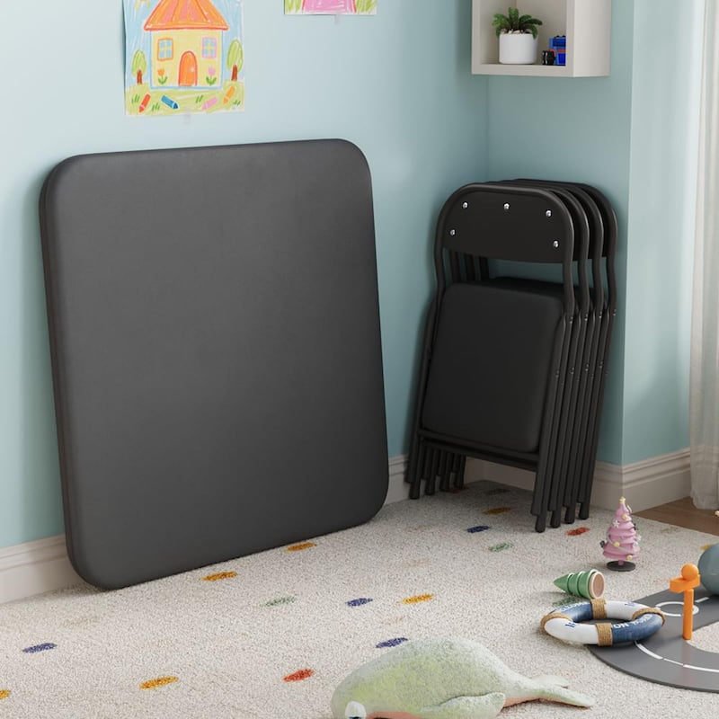 3 Piece Boys Girls Folding Table and Chairs Set, Activity Table and Chairs Set - Black - 3 Piece