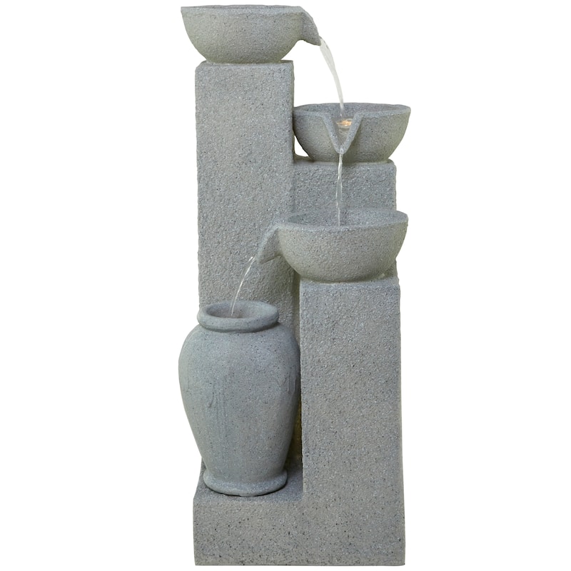 Light Gray Fiberglass 4 Tier Fountain with LED Light
