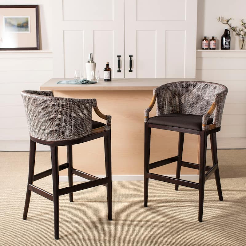 SAFAVIEH Brando Solid Wood Rattan 30-inch Seat Height Bar Stool (Fully Assembled) - 22.3" W x 20.5" L x 39" H