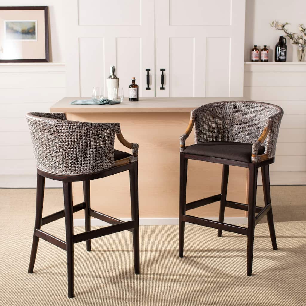 SAFAVIEH Virona Rattan 30-inch Bar Stool - 22.3" W x 20.5" L x 39" H - 22Wx21Dx39H