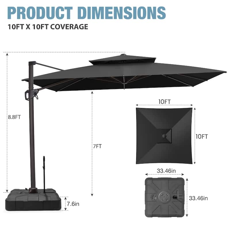 VredHom Offset Cantilever Patio Umbrella with 4-piece Fillable Base