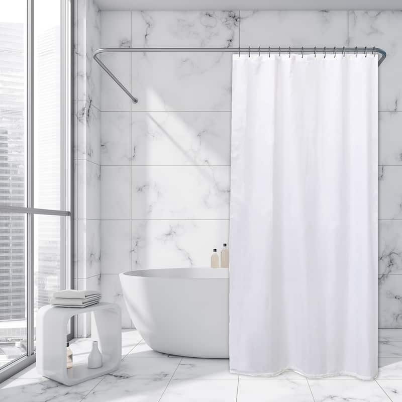 Extra Long Shower Curtain Polyester 12 Rings 79"L x 71"W - White