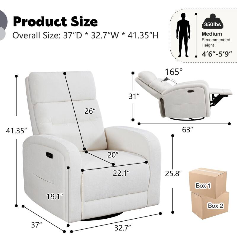 Aemeios Swivel Power Recliner Rocker with USB and Type C Port Set of 2