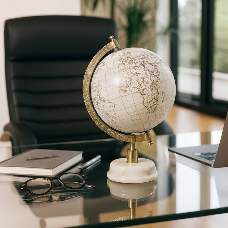 Resin Decorative Globe Modern Sleek Wood Base for Casual Home - 10.0"