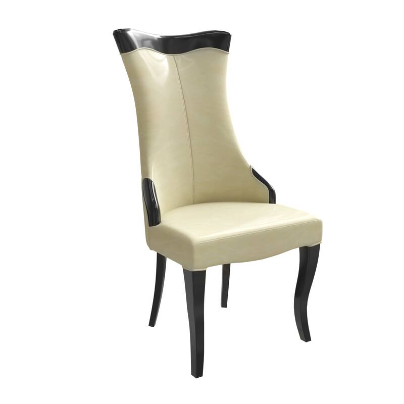 Dining Chair with Leather/Velvet Seat in Rubberwood Novara Series by LeisureMod - Off White