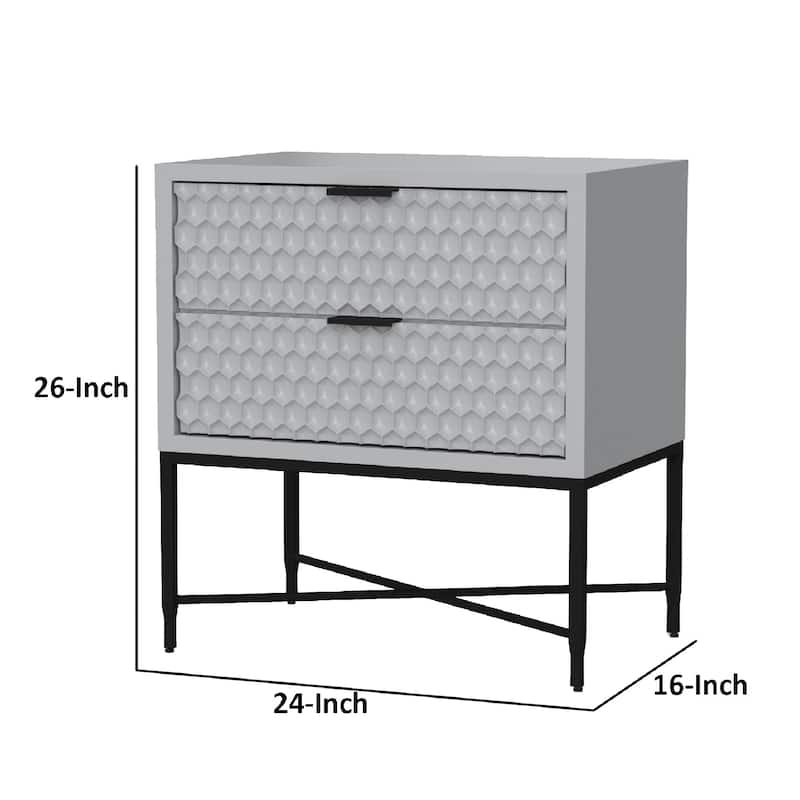 Rexi 26 Inch 2 Drawer Nightstand, Honeycomb, Mahogany Wood