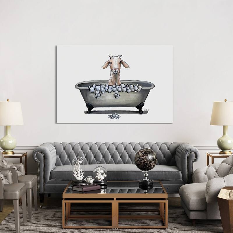 iCanvas "Goat In Bathtub, 'Shyla' The Goat Bathroom Art" by Hippie Hound Studios Canvas Print