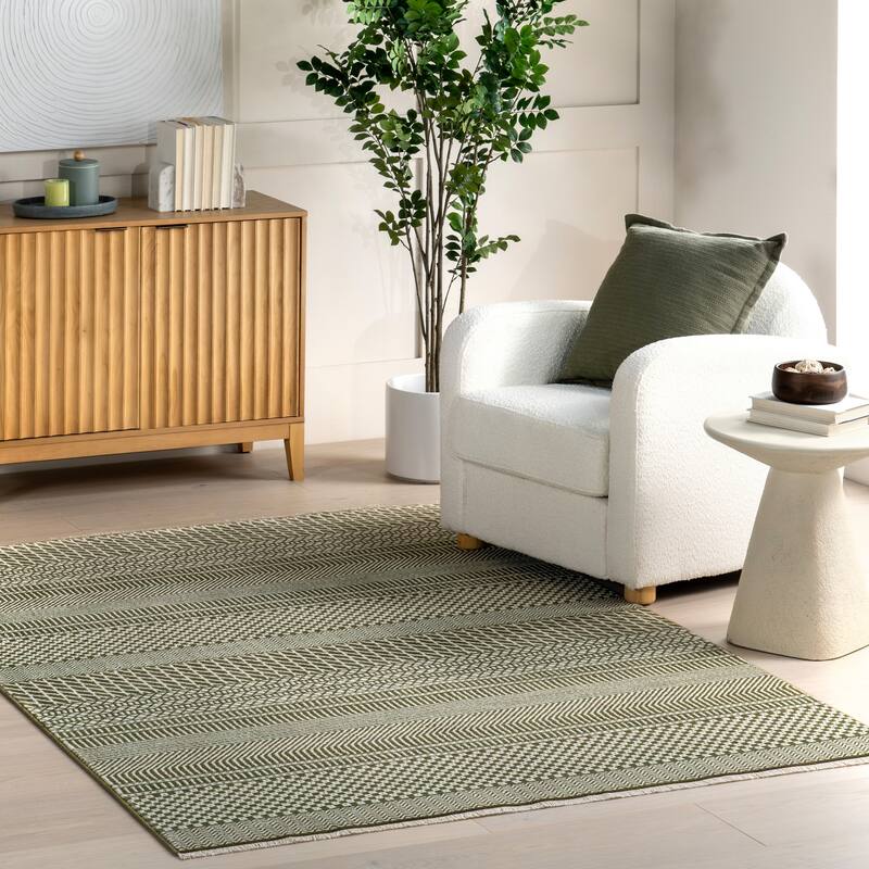 Nuloom Lavender Geometric Fringe Area Rug - 5' x 7' 10" - Dark Sage - Rectangle