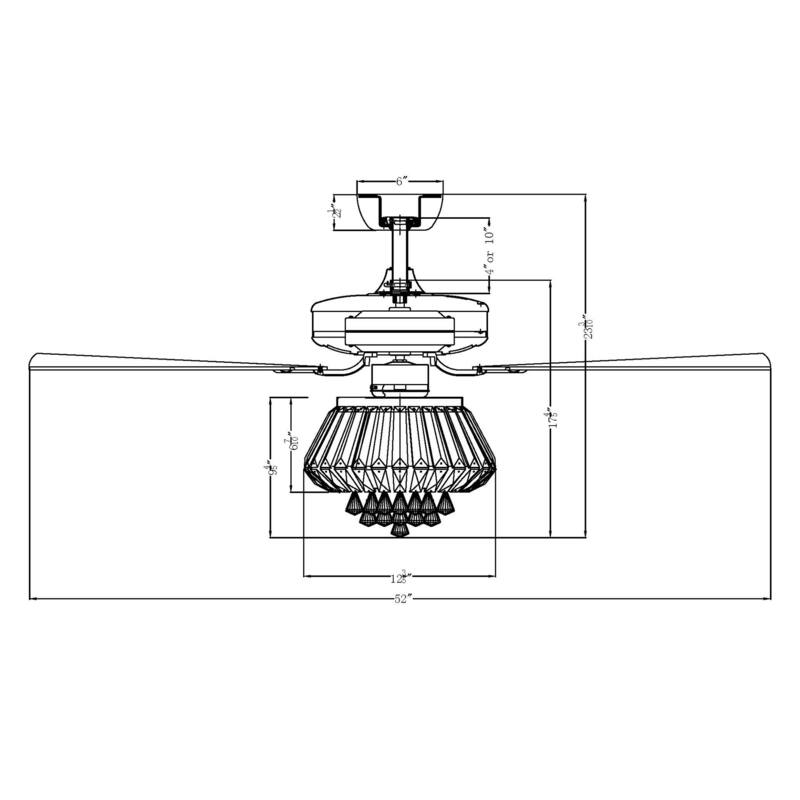 Glam Chrome 3-Light 5-Blades Crystal Chandelier Ceiling Fan with Remote and Light Kit - 52 Inches
