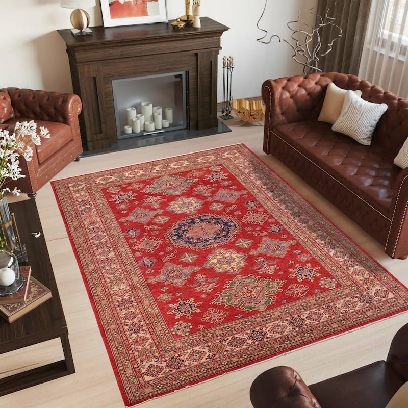 Caucasian Super Kazak Avery Red/Beige Hand Knotted Wool Rug - 8'9'' x 11'8''