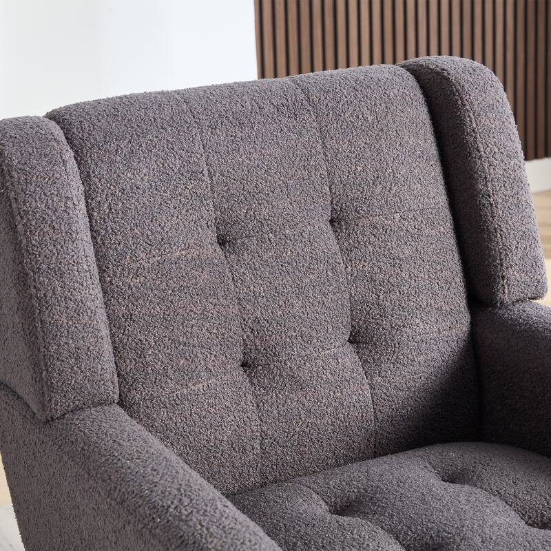 Grey Teddy Modern 29.53" Upholstered Buttons Tufted Accent Chair with Black Solid Wood Legs