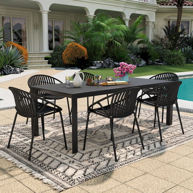 Christopher Knight Home - Emma Outdoor Aluminium and Resin 7 Piece Dining Set - Black