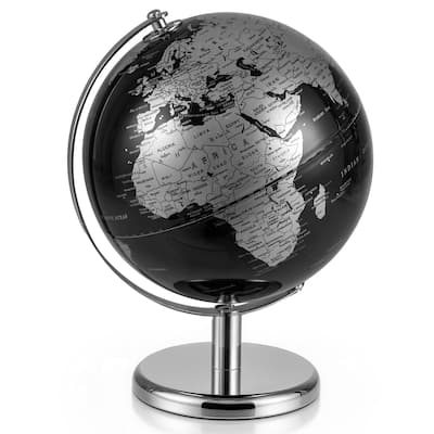 Gymax Metallic Black World Globe 8-Inch Rotating Earth Globe Metal