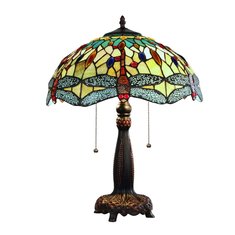 Tiffany-Style Dragonfly Design 2-light Dark Bronze Table Lamp