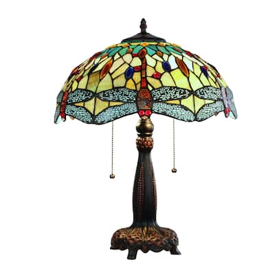 Tiffany-Style Dragonfly Design 2-light Dark Bronze Table Lamp