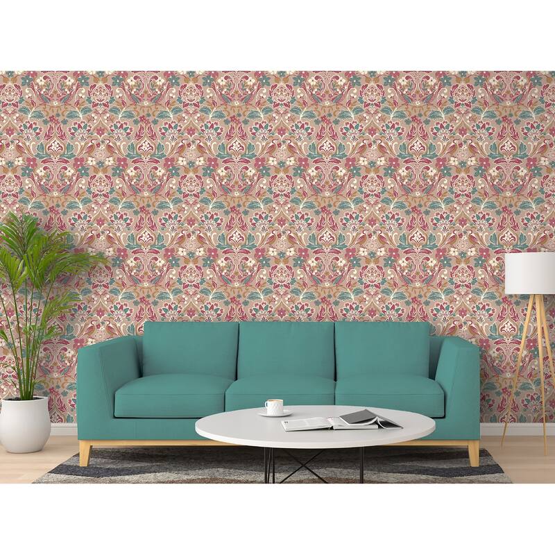 Arthouse Birdy Pink Nuthatch Floral Wallpaper