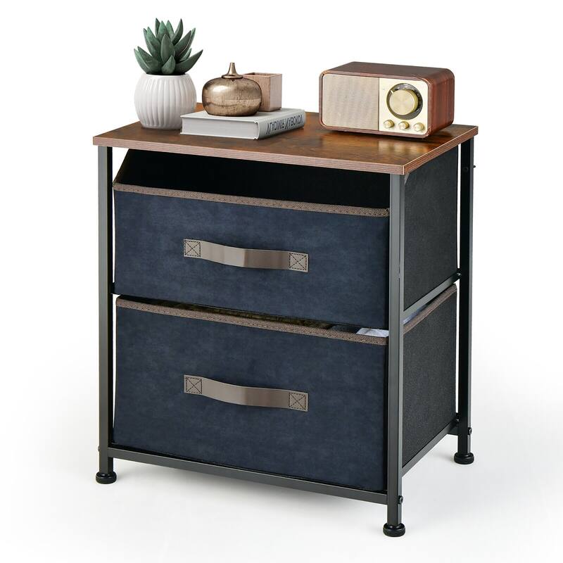 Gymax Nightstand End Side Table Dresser with 2 Pull-out Fabric Drawers - Brown - MDF