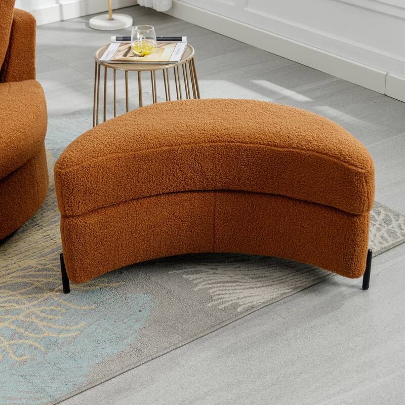 32.7" W Sherpa Upholstered Half Crescent Moon Storage Bench Large Ottoman With Tray Serve As Side Table Soft Padded Seat