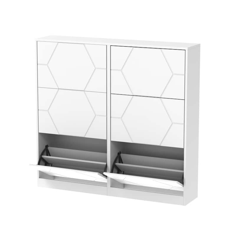 Shoe Storage Cabinet for Entryway, 6 Tiers Shoe Organizer with Carved Panels, Carving Shoe Closet,Vertical Shoe Cabinet