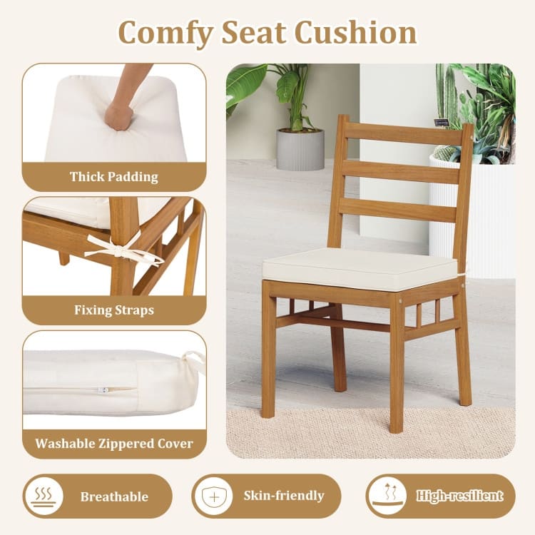 Natural Off-White Acacia Wood Dining Chairs Set of 4 with Cushions - 18” x 21.5” x 34” (L x W x H)