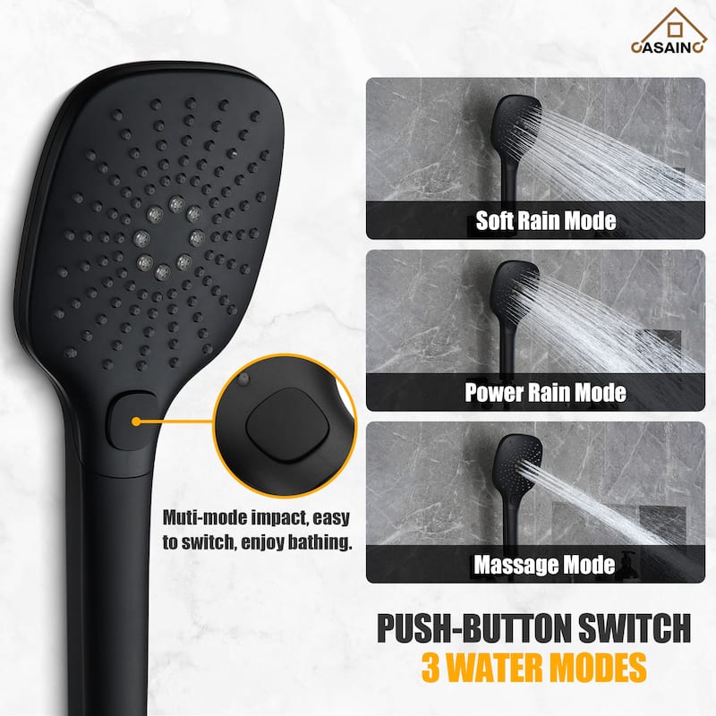 Luxury Thermostatic Shower System 5-Spray Patterns 16" Ceiling Mount Fixed and Handheld Shower Head - 15.7" x 15.7"