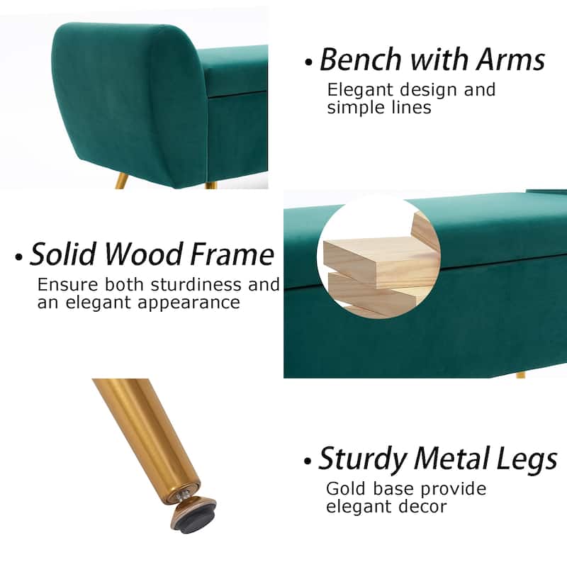 Upholstered 56"W Flip Top Storage Bench with arms