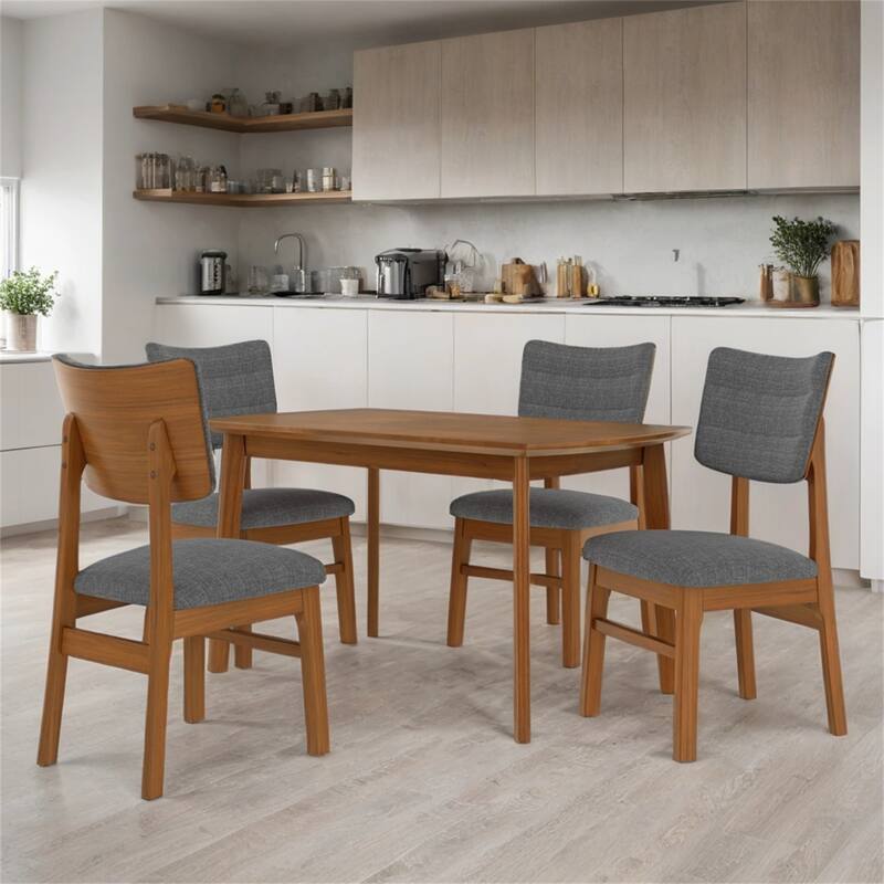 5 Piece Modern Wood Dining Table Set with 4 Upholstered Chairs
