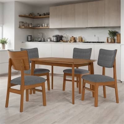 5 Piece Modern Wood Dining Table Set with 4 Upholstered Chairs