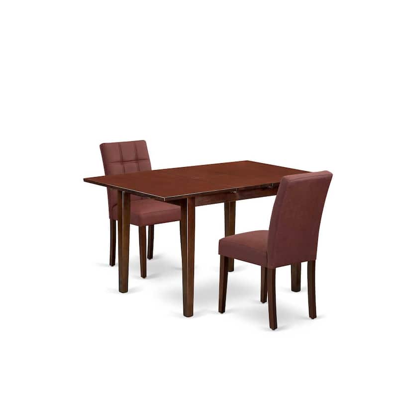 HomeStock 3-Pc Mahogany Finish Rectangular Solid Wood Top Dining Table Set