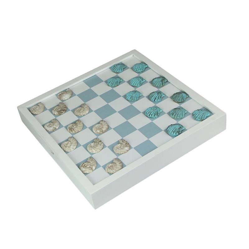 Coastal Themed Seashell Checkers Set With Game Board 13 Inches - 1.75 X 12.75 X 12.75 inches