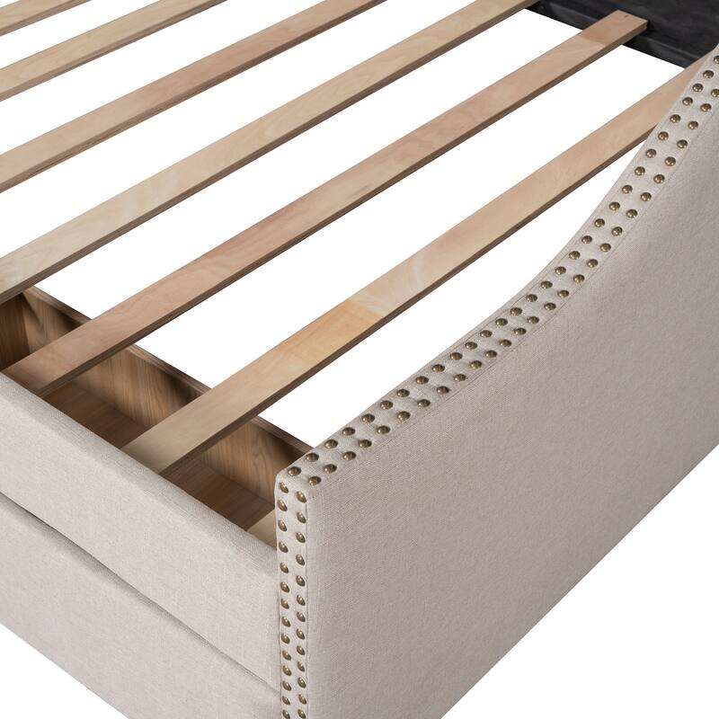 Linen Upholstered Daybed with Two Drawers, Full Size