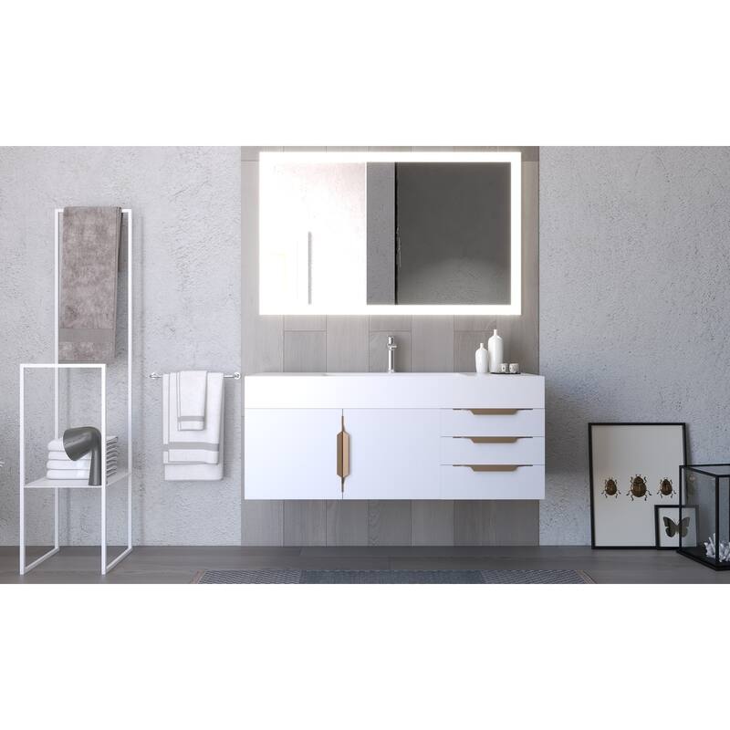 Amazon 48" Wall Mounted Bathroom Vanity Set with White Solid Surface Top