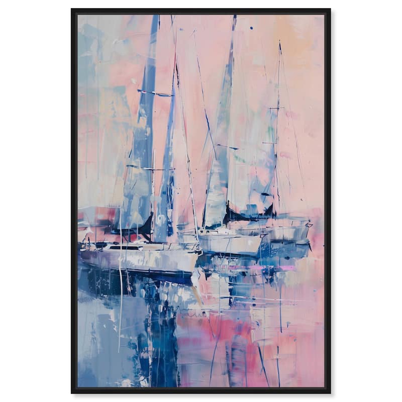 Art Remedy Pastel Sea Breeze Framed Sailing 1 Piece Canvas Wall Art - 21 x 31 - Black