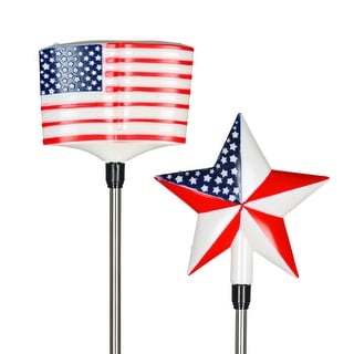 Exhart Solar USA Flag and Star Garden Stake Set, 4 Inch
