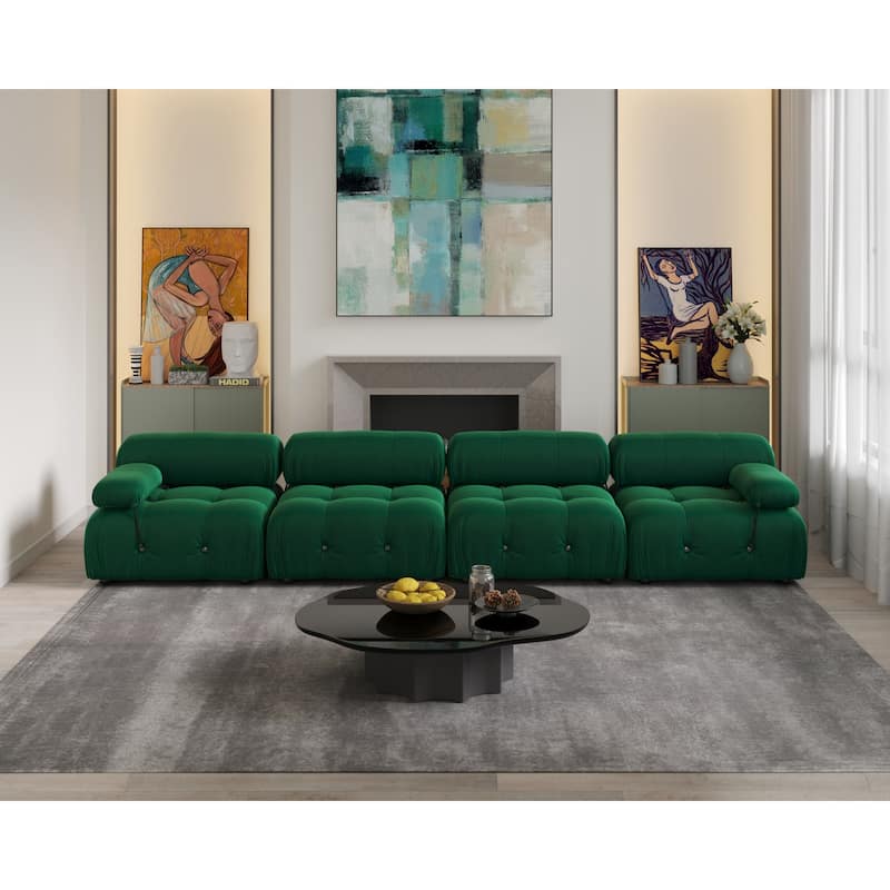 138" Convertible Modular Sectional Sofa, Luxury Modern 4-Seat Wide Couch Sectional for Living Room Bedroom Office Apartment - Green