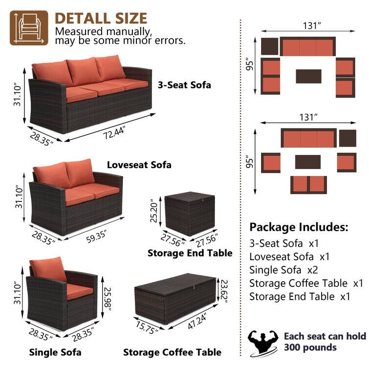 7 - Person Outdoor Seating Group with Cushions